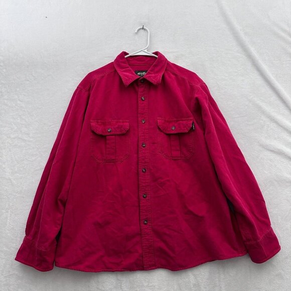 Cabelas Chamois Shirt Mens L Red Thick Flannel Pocket Outdoor Button Down - Picture 1 of 7